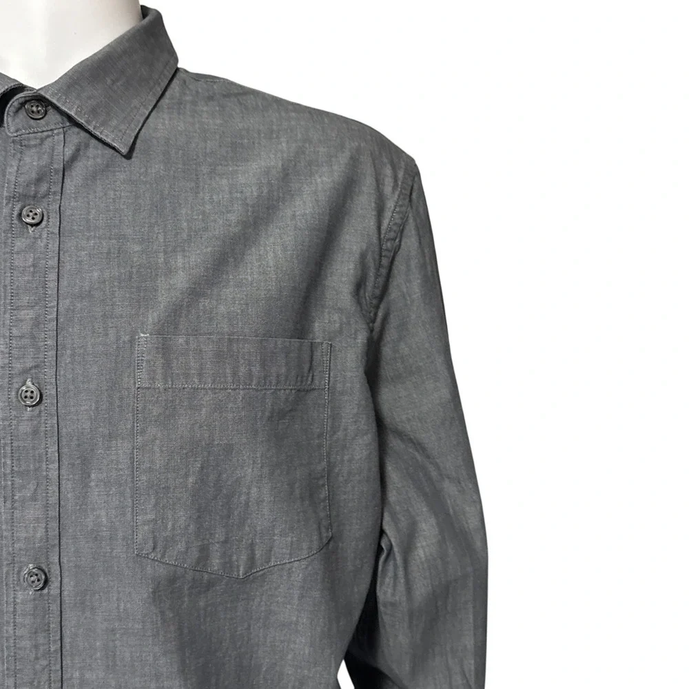 Banana Republic Mens Standard Fit Grey Chambray Button Down Shirt Long Sleeve XL